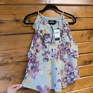 Lauren Ralph Lauren Floral Crinkle Georgette Halter Blouse Light Green Size 12